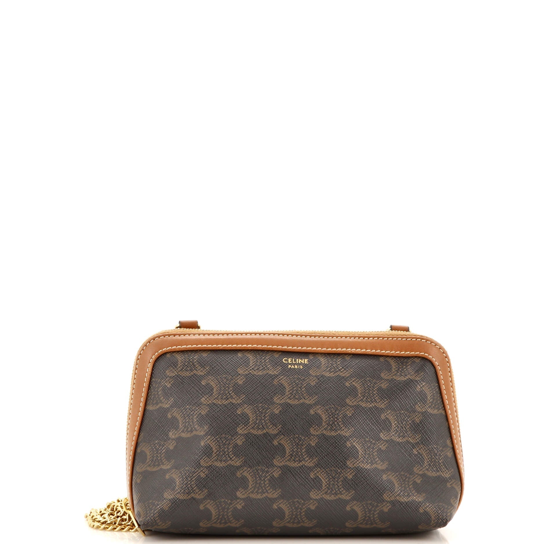 Celine Zip Around Chain Clutch Triomphe Coated Canvas