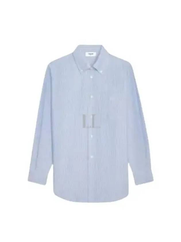 CELINE Tomboy Striped Silk Long Sleeve Shirt Light Blue