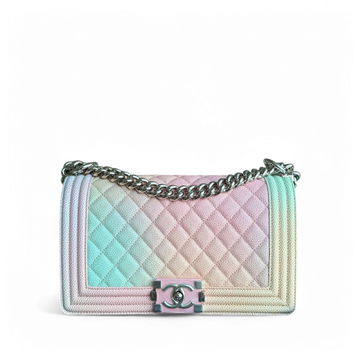 Chanel Boy Medium - Caviar Rainbow 25CM Limited Edition Quilted Silver Hardware Series 25