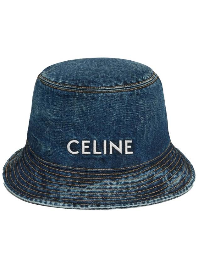 CELINE Embroidered Logo denim bucket hat navy