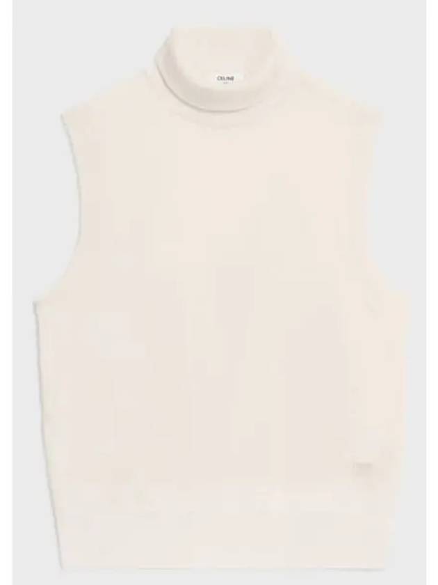 CELINE Triomphe Embroidered Turtleneck Sleeveless Off-White