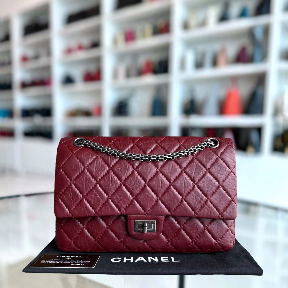 Chanel 2.55 Reissue 226 Medium - 28CM Quilted Aged Calfskin Burgundy Dark Red Ruthenium Silver Hardware Series 12
