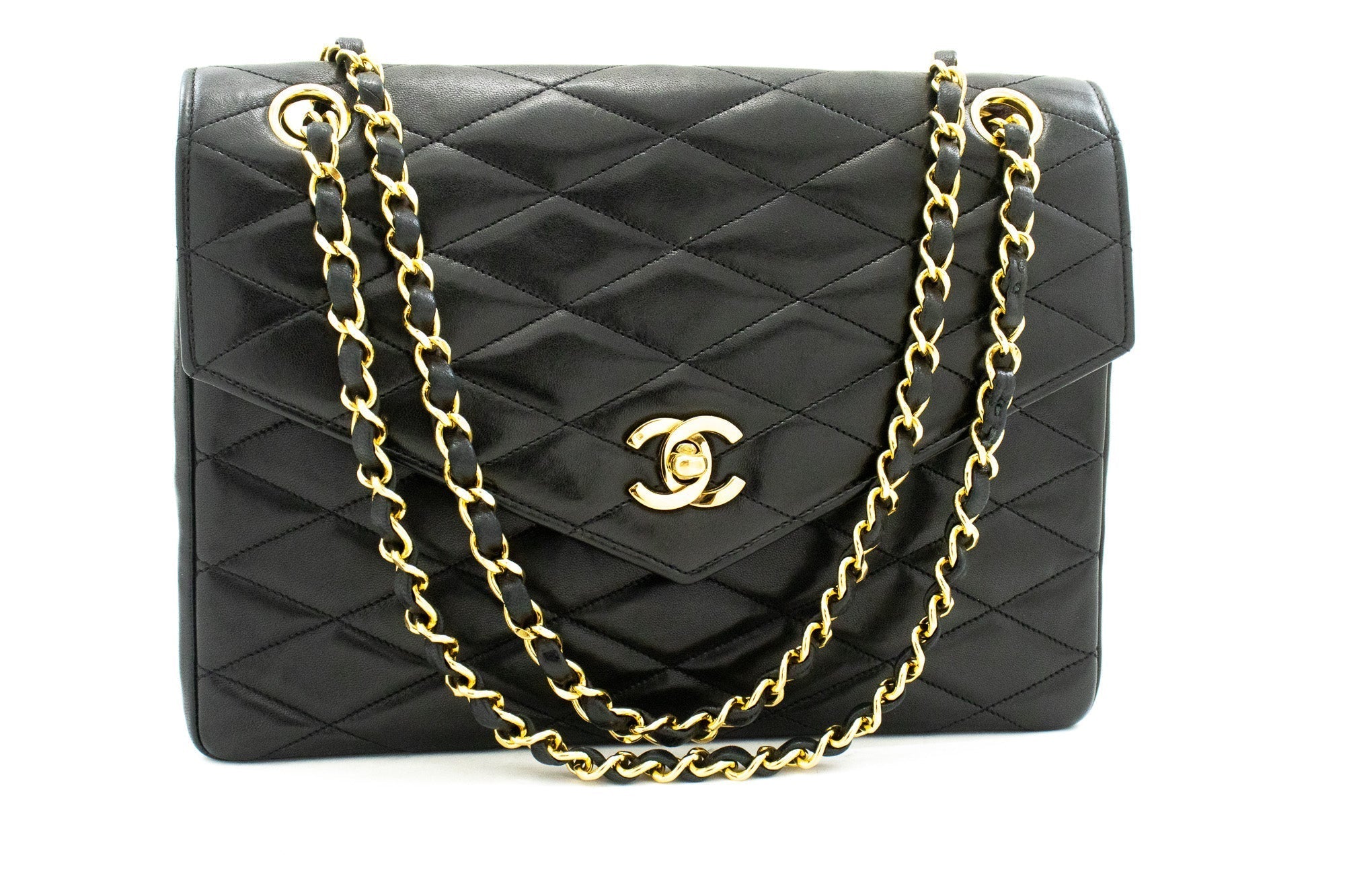 CHANEL Vintage Envelope Chain Shoulder Bag Flap Quilted Lambskin k32