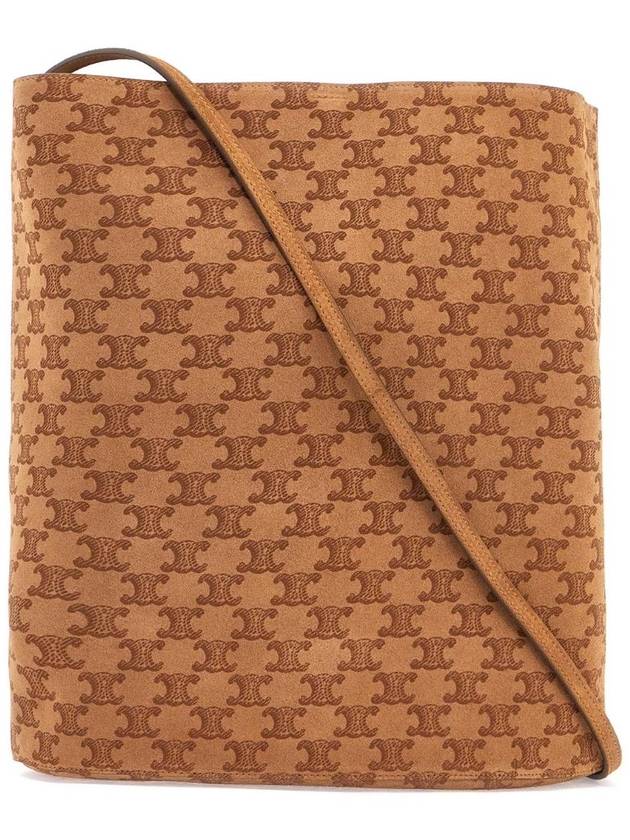 CELINE Full Triomphe Suede Calfskin Bucket Bag Havana