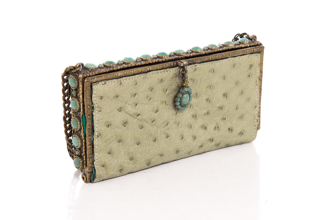 Clara Kasavina Mint Green Exotic Leather Clutch