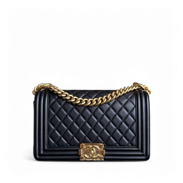 Chanel Boy Medium - 25CM Quilted Calfskin Black Gold Hardware Series 20