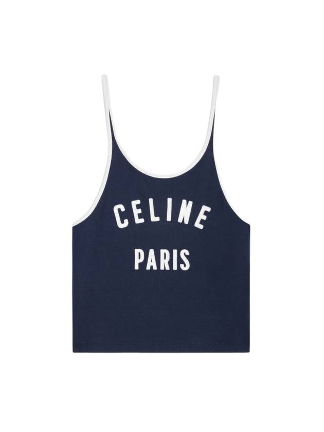 CELINE Satin Patch Cotton Jersey Sleeveless Navy