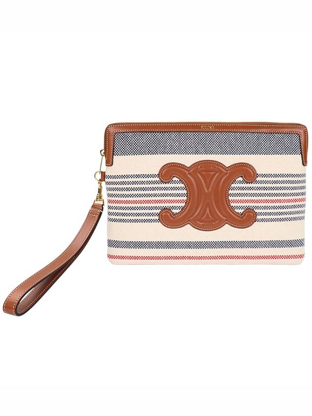 CELINE Strap Striped Textile Calfskin Pouch Bag