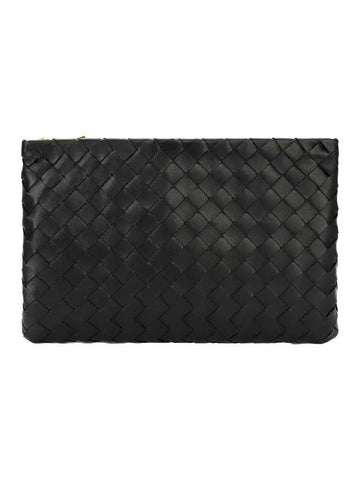 Bottega Veneta Intrecciato Medium Clutch Bag Black