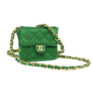 Top Quality Chanel Mini Matelasse Chain Pouch Shoulder Bag Satin Green Gold CC Auth 51271A