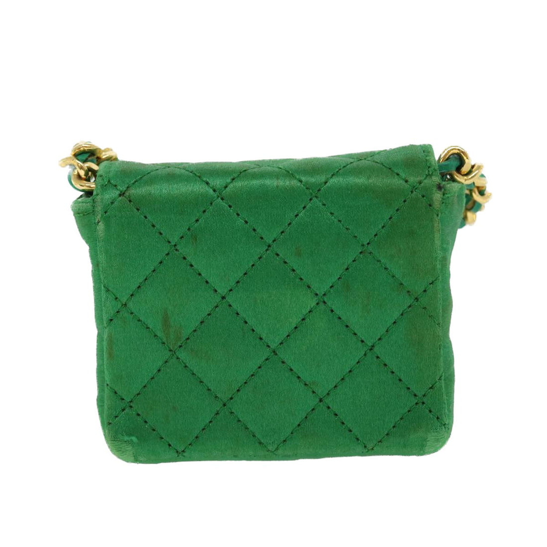 Top Quality Chanel Mini Matelasse Chain Pouch Shoulder Bag Satin Green Gold CC Auth 51271A