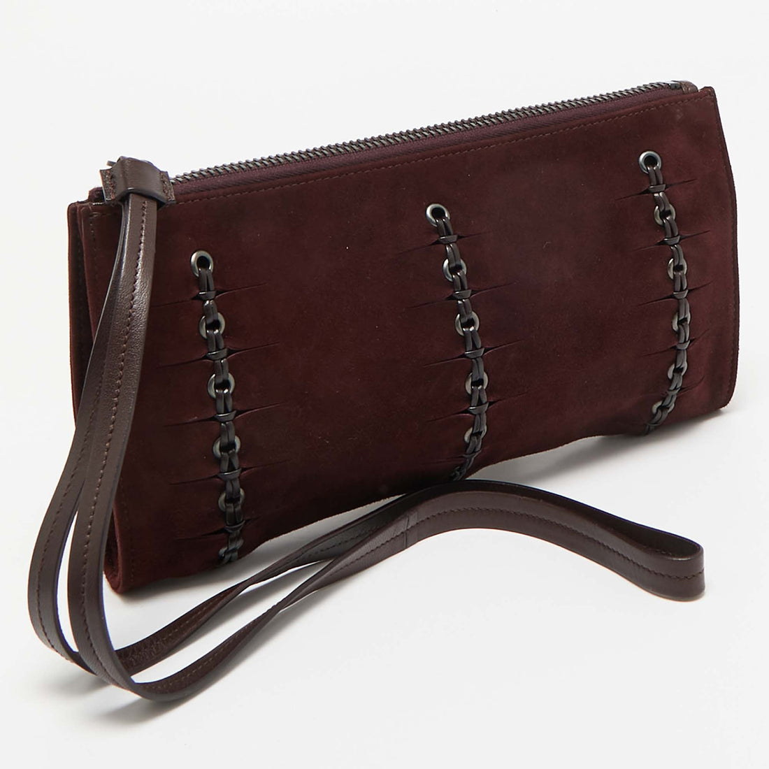Gucci Burgundy Suede Eyelet Wristlet Clutch