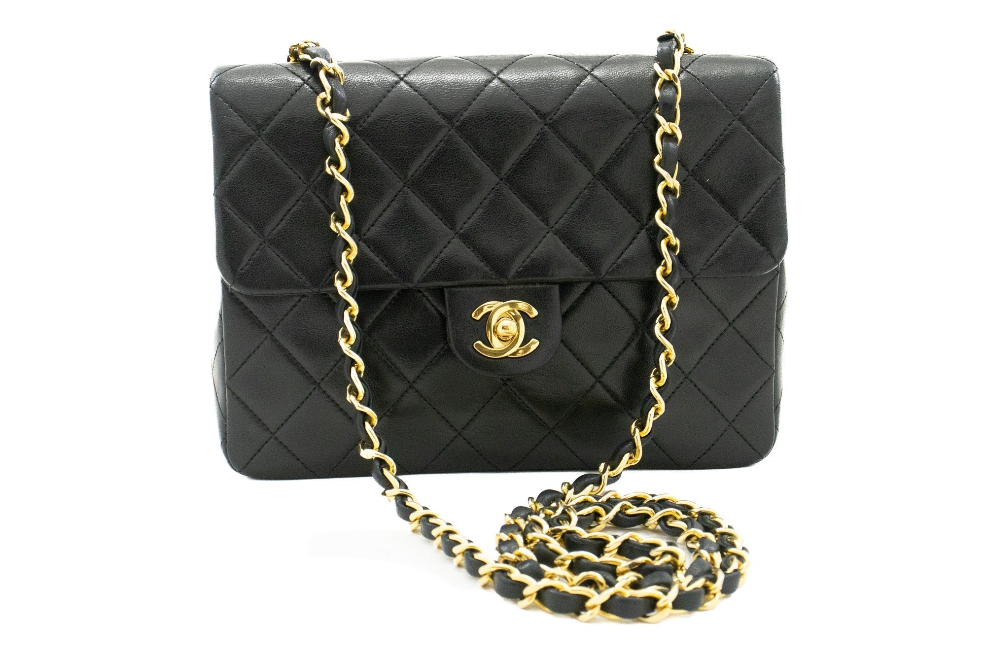CHANEL Mini Square Small Chain Shoulder Bag Crossbody Black Quilt k44