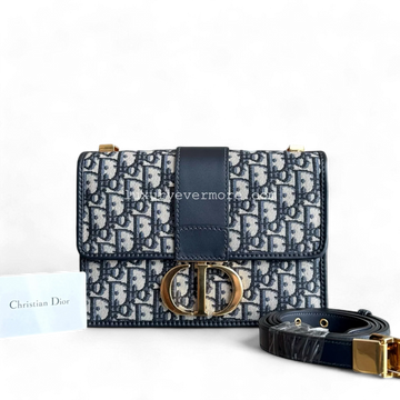 Dior Montaigne 30 - Medium Oblique Canvas Blue Shoulder Bag Golden Hardware