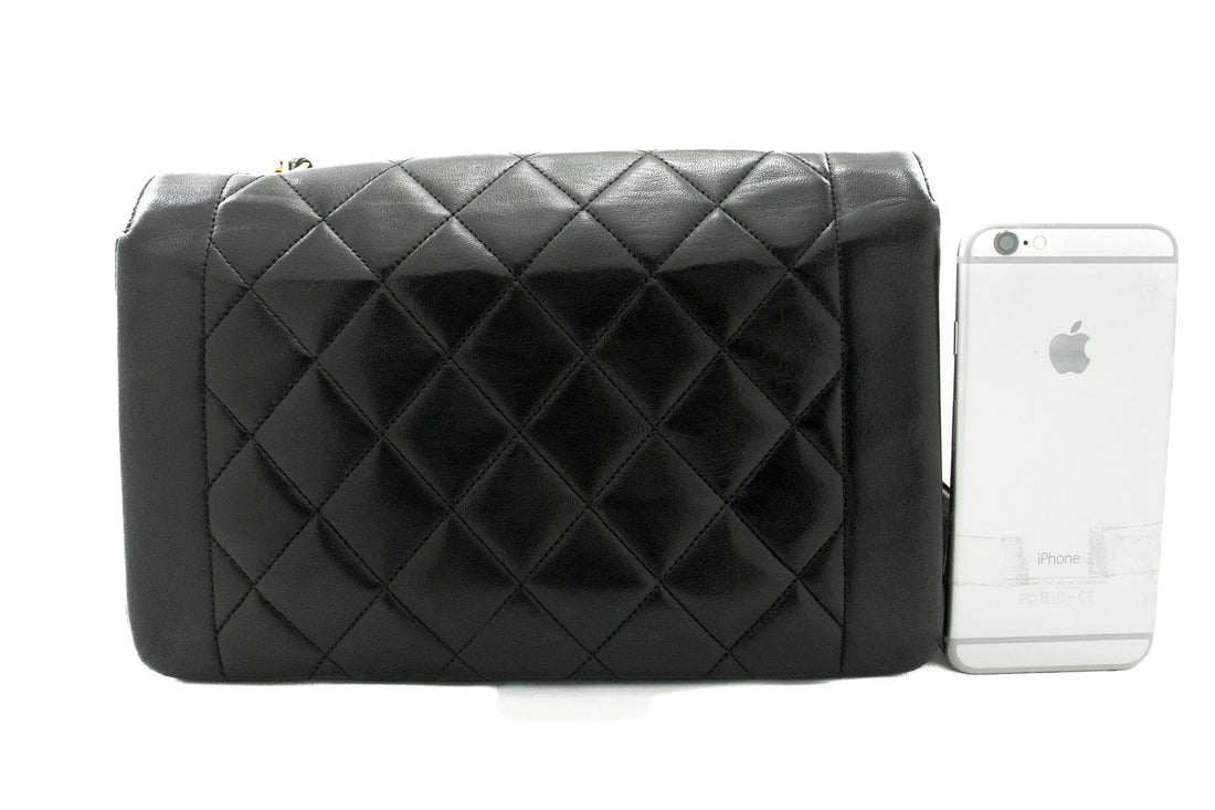 CHANEL Diana Flap Chain Shoulder Bag Black Quilted Lambskin Purse k28