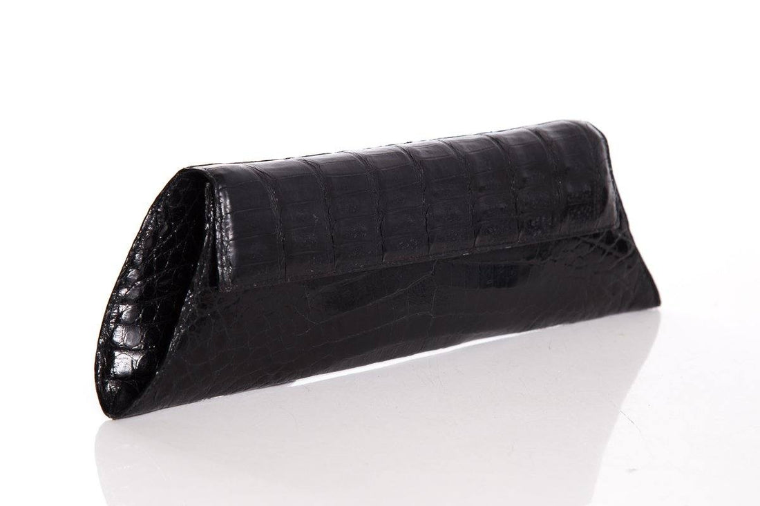 Nancy Gonzalez Black Crocodile Envelope Clutch