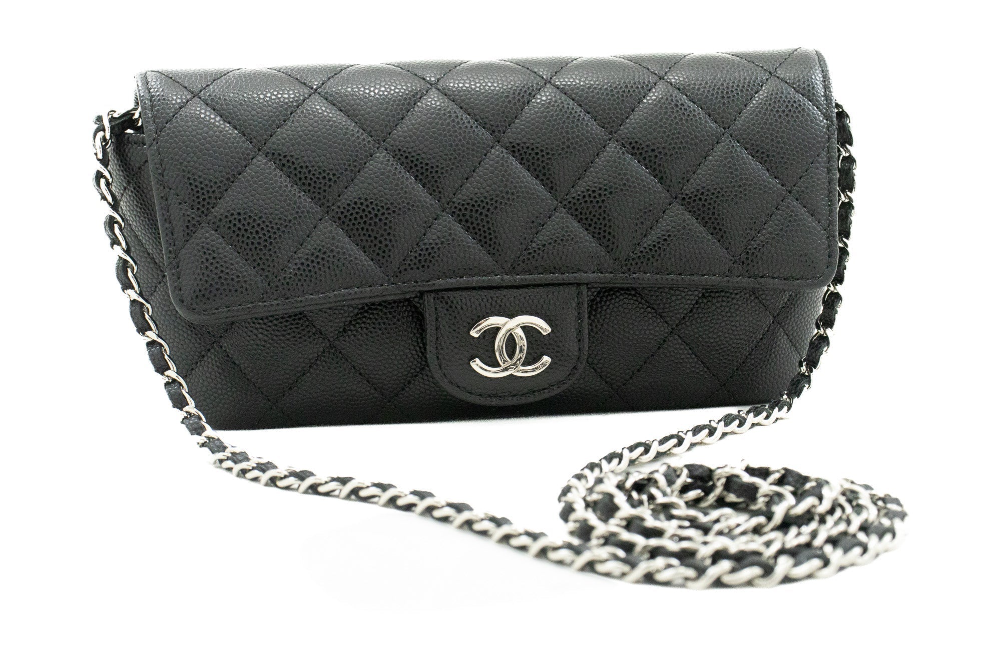 CHANEL Flap Phone Holder With Chain Bag Black Crossbody Clutch j99