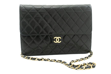 CHANEL Chain Shoulder Bag Clutch Black Quilted Flap Lambskin Purse k05