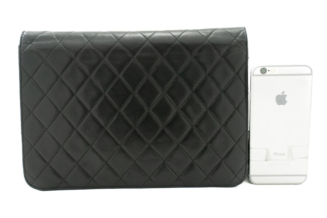 CHANEL Chain Shoulder Bag Clutch Black Quilted Flap Lambskin Purse k05