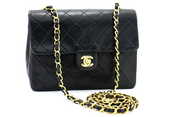 CHANEL Mini Square Small Chain Shoulder Bag Crossbody Black Quilt h15