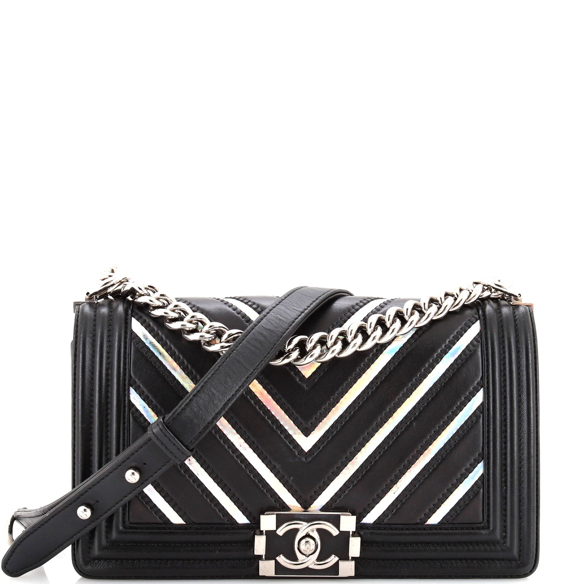 CHANEL Boy Flap Bag Chevron Lambskin with Holographic PVC Old Medium
