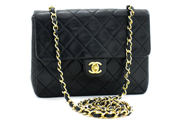 CHANEL Mini Square Small Chain Shoulder Bag Crossbody Black Quilt g90