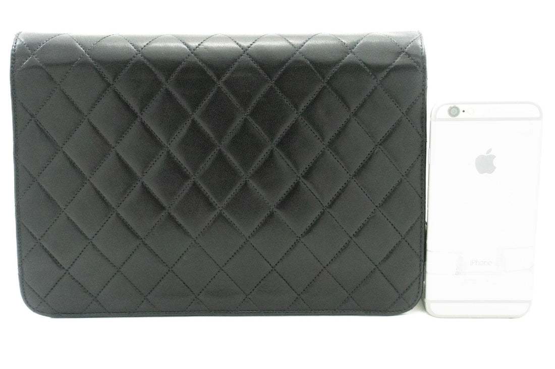 CHANEL Chain Shoulder Bag Clutch Black Quilted Flap Lambskin Purse k11