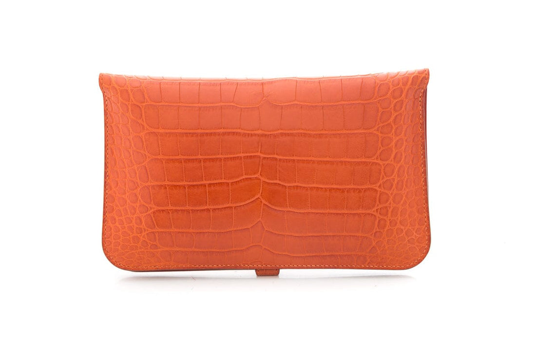 Hermès 2014 Orange Dogon Duo Alligator Wallet/ Clutch