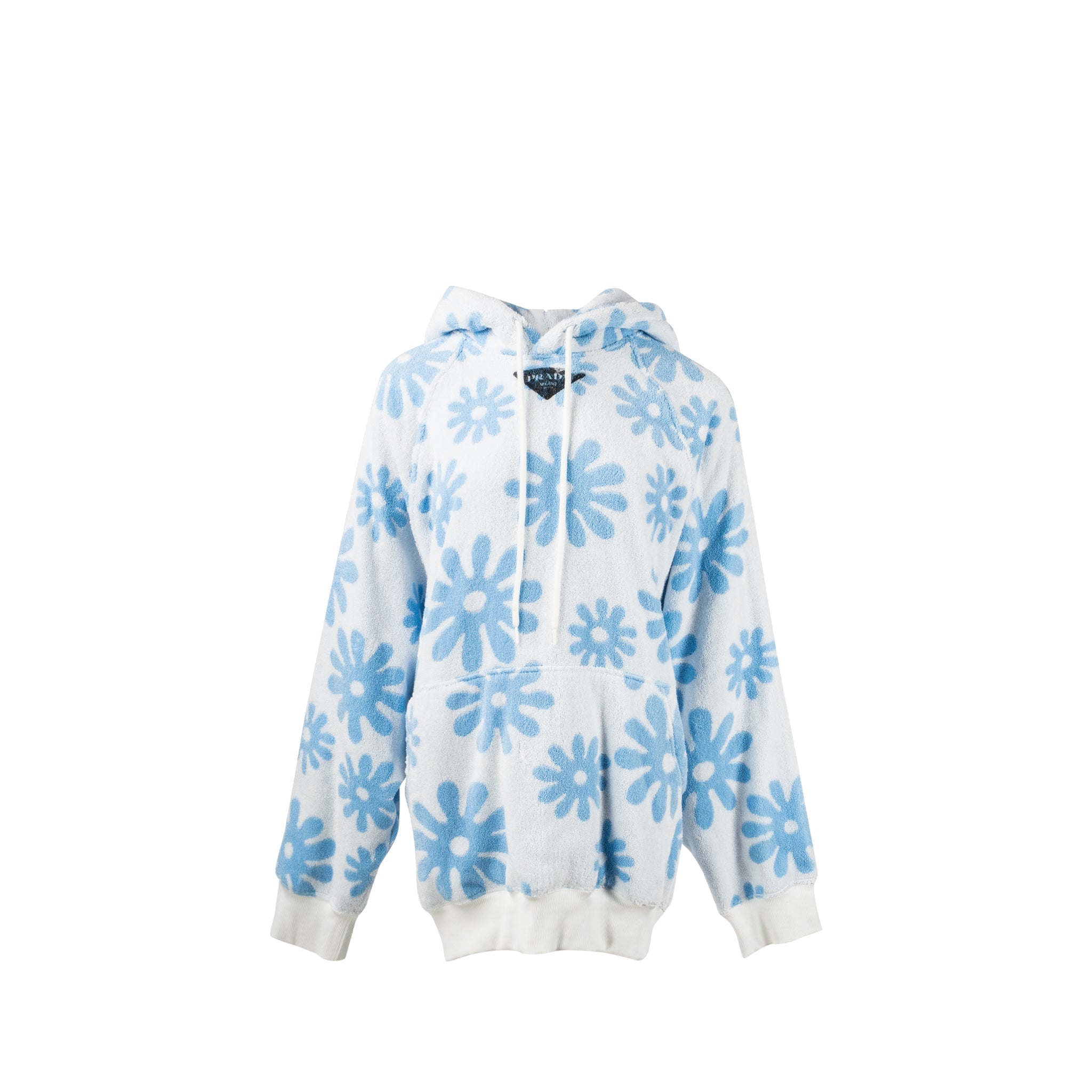 Prada size XS flower print drawstring hoodie Cotton multicolour light blue / white