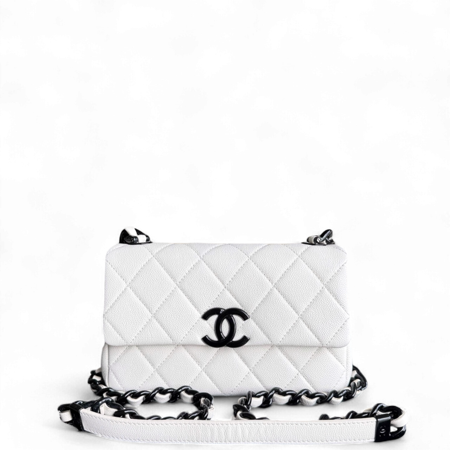 Chanel Seasonal Flap Small - Caviar My Everything Bag Quilted Grained Calfskin White Calfskin Black Hardware Series 30