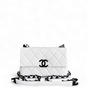 Chanel Seasonal Flap Small - Caviar My Everything Bag Quilted Grained Calfskin White Calfskin Black Hardware Series 30