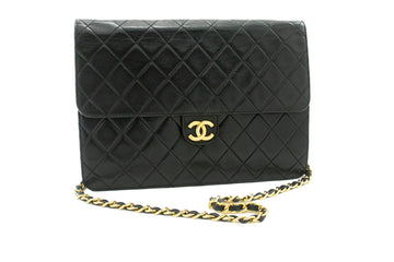 CHANEL Chain Shoulder Bag Clutch Black Quilted Flap Lambskin Purse k14