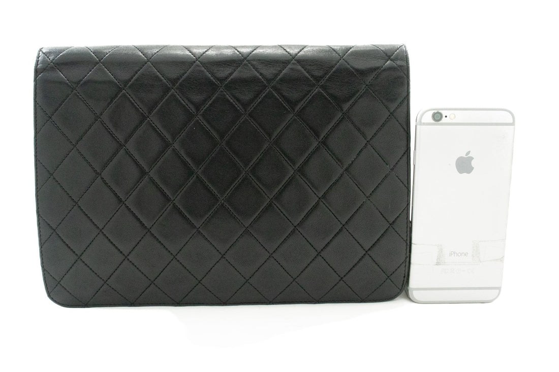 CHANEL Chain Shoulder Bag Clutch Black Quilted Flap Lambskin Purse k14