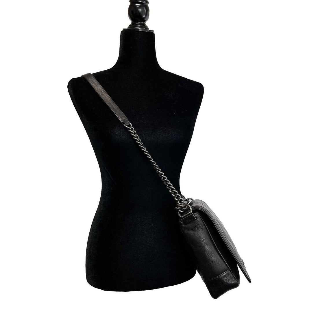 Top Quality Chanel Double Stitch Boy New Medium Quilted Calfskin Black Handbag