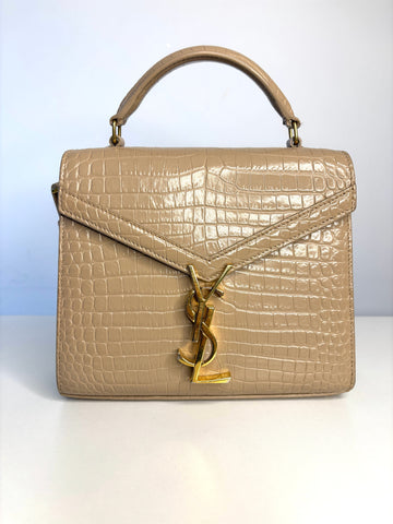 Saint Laurent YSL Crocodile Embossed Mini Classic Monogram Cassandra Nude Top Handle Bag Preloved