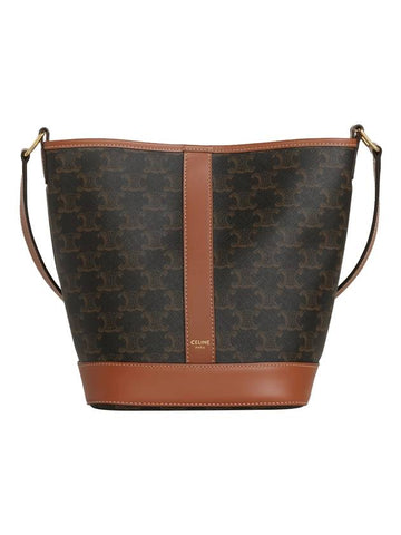 CELINE Triomphe Small Canvas Bucket Bag Tan