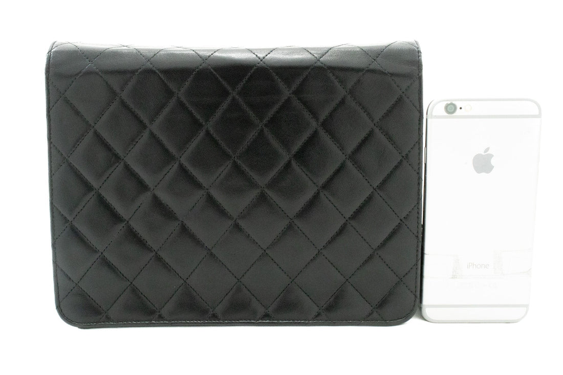 CHANEL Small Chain Shoulder Bag Clutch Black Quilted Flap Lambskin j60