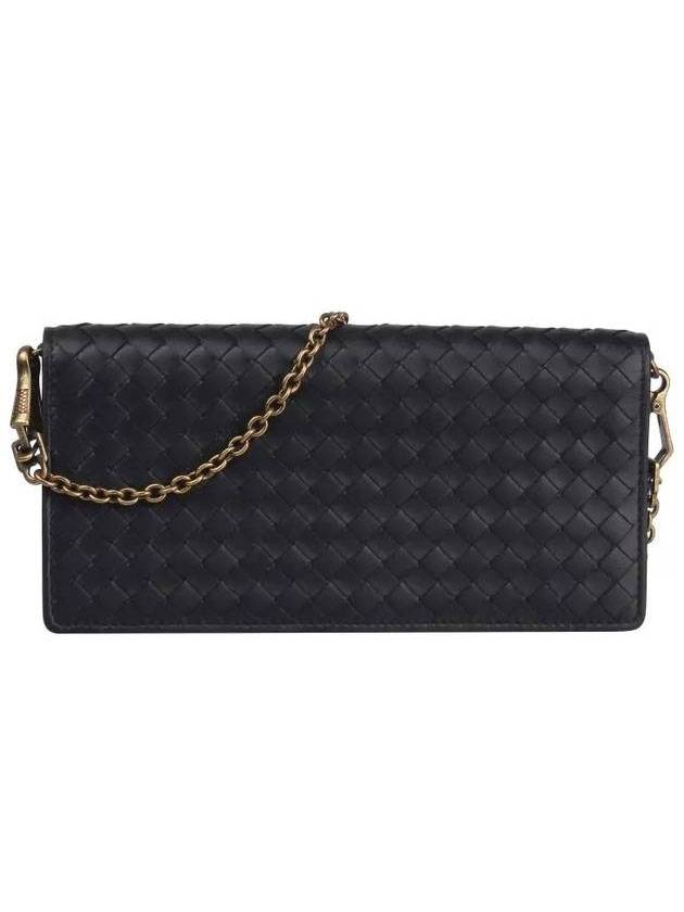 Bottega Veneta Leather Intrecciato Chain Shoulder Bag Black