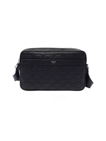 CELINE Medium Calfskin Triomphe Embossed Messenger Bag Black
