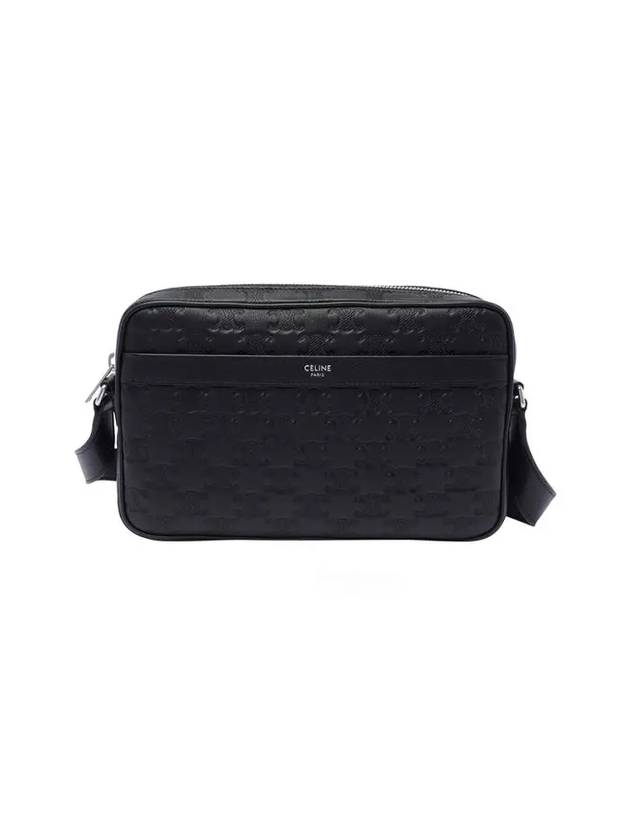 CELINE Medium Calfskin Triomphe Embossed Messenger Bag Black