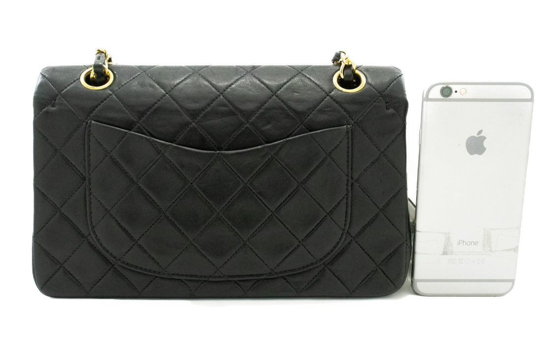 CHANEL Classic Double Flap 9" Chain Shoulder Bag Black Lambskin k51