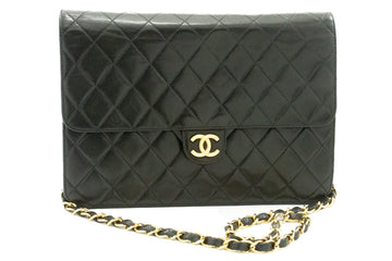 CHANEL Chain Shoulder Bag Clutch Black Quilted Flap Lambskin Purse k58