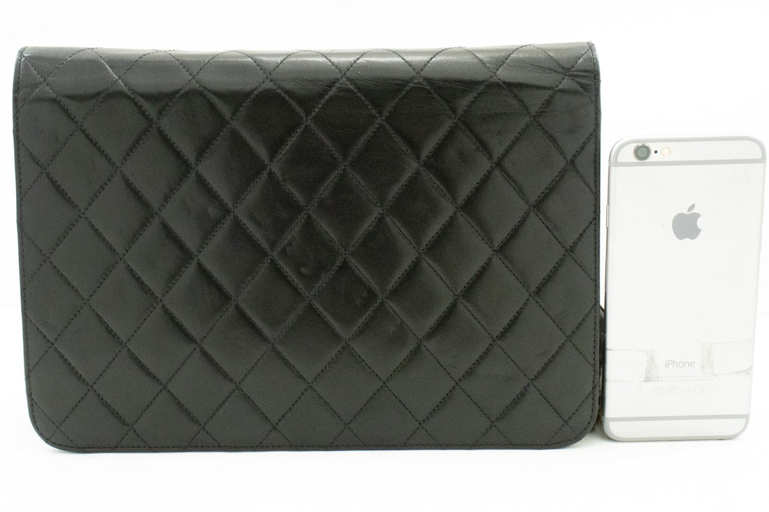 CHANEL Chain Shoulder Bag Clutch Black Quilted Flap Lambskin Purse k58