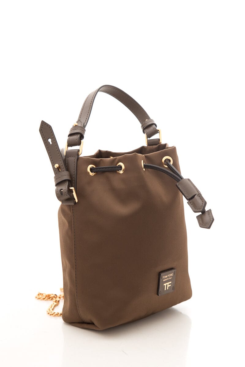 Tom Ford Brown Satin Nylon Chain Bucket Bag