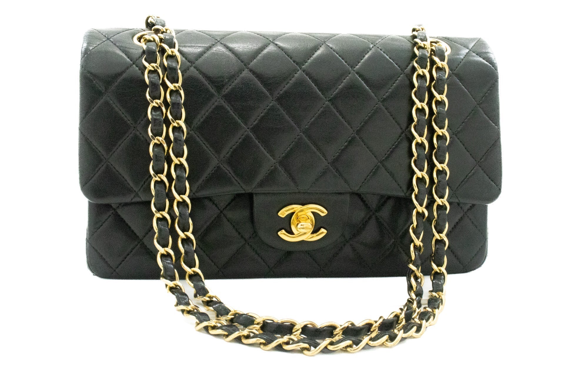 CHANEL Classic Double Flap Medium Chain Shoulder Bag Black Lamb k61