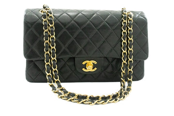 CHANEL Classic Double Flap Medium Chain Shoulder Bag Black Lamb k61