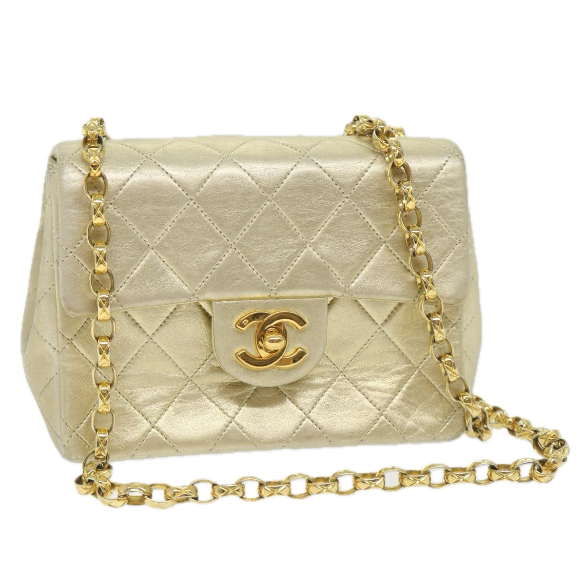 Top Quality Chanel Matelasse Chain Shoulder Bag Lamb Skin Gold CC Auth 58346A