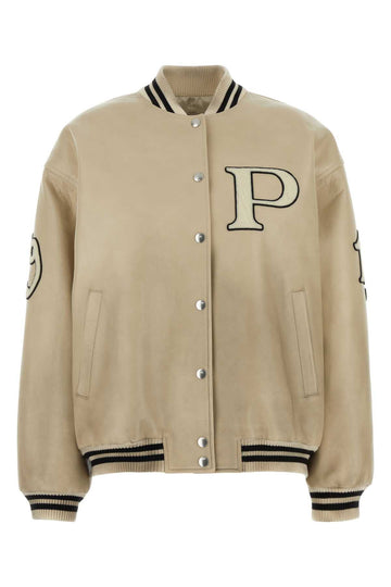 PRADA Ivory Leather Bomber Jacket for Women - Fall/Winter 2024