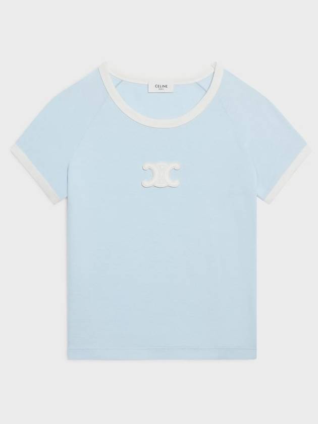 CELINE Triomphe Cotton Jersey Short Sleeve T-Shirt Pastel Blue