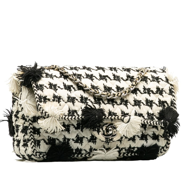 Chanel Matrases Chain Twin Chain houlder Bag White Black Canvas  Chanel